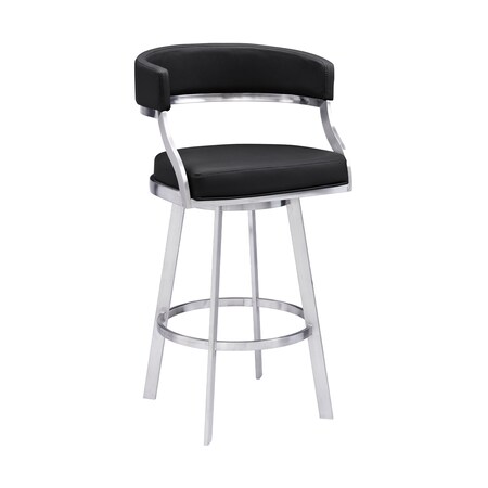 Armen Living Saturn 26" Counter Height Swivel Black Faux Leather and Brushed Stainless Steel Bar Stool LCSNBABSBL26